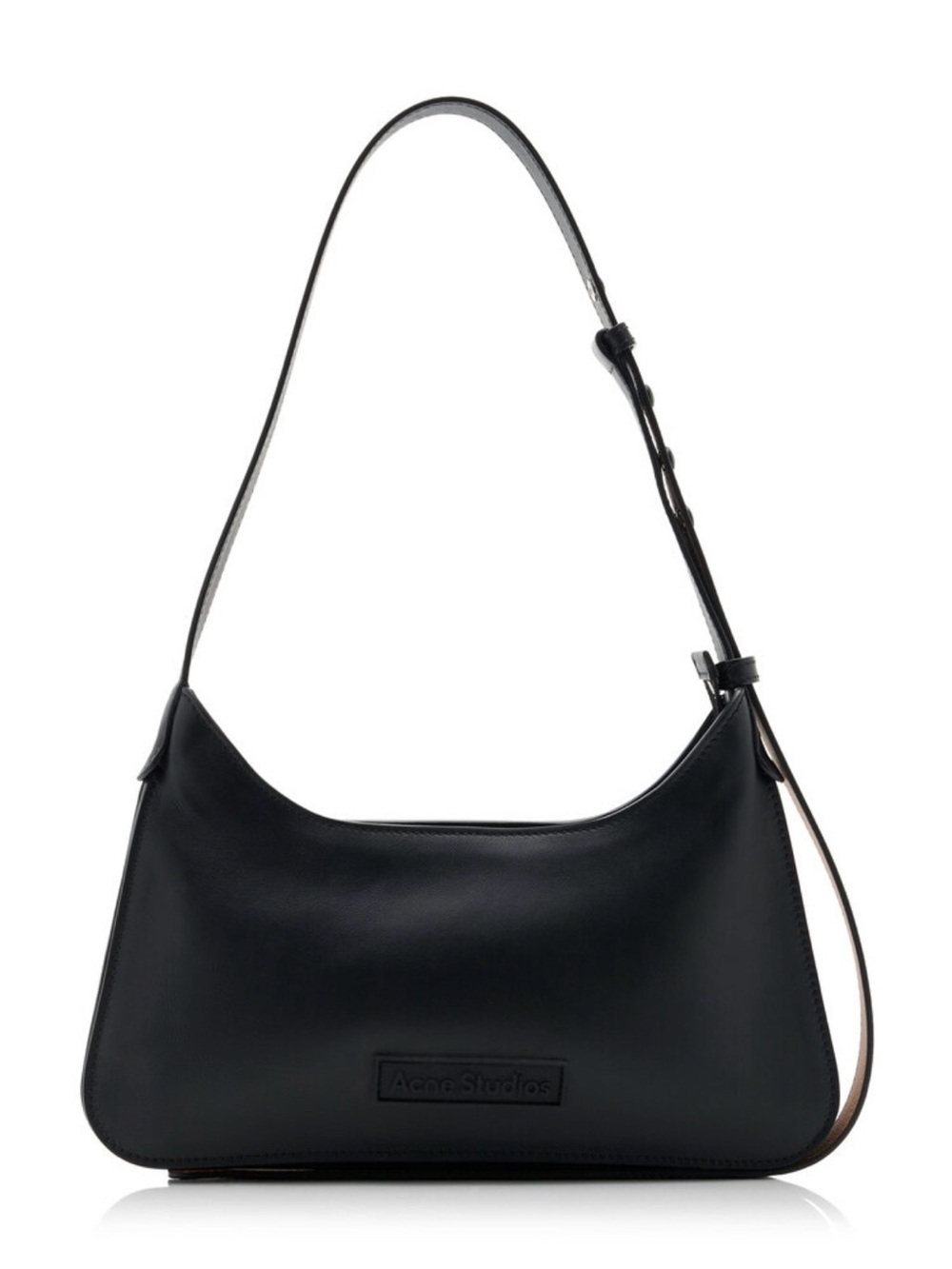 Acne Black Leather Crescent Shoulder Bag with Adjustable Strap